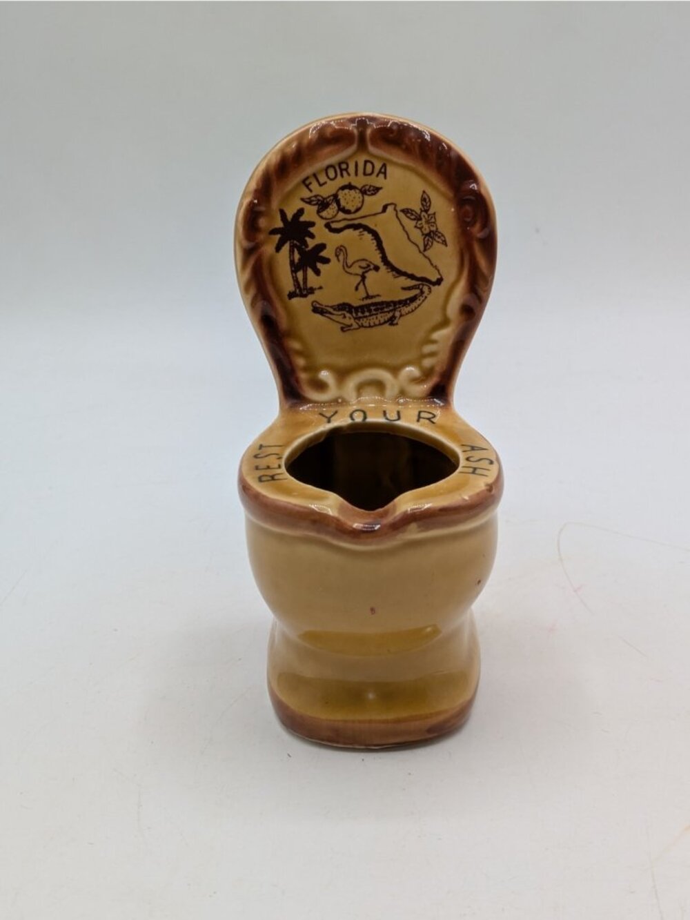 Vintage Ceramic Toilet Shaped Ashtray Florida Souvenir Rest Your Ash 4.5"